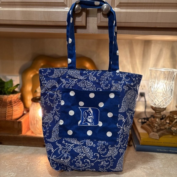 Meet Duke Blue & White Paisley Tote with Structured Design - Picture 1 of 11